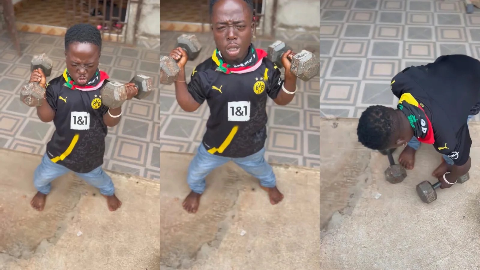 Adjetey Hilariously Trains With Metal Ahead Of Boxing Match