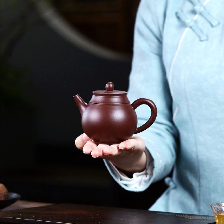 宜興紫砂壺原礦紫朱泥平蓋蓮子茶壺(170ml) - 南山居