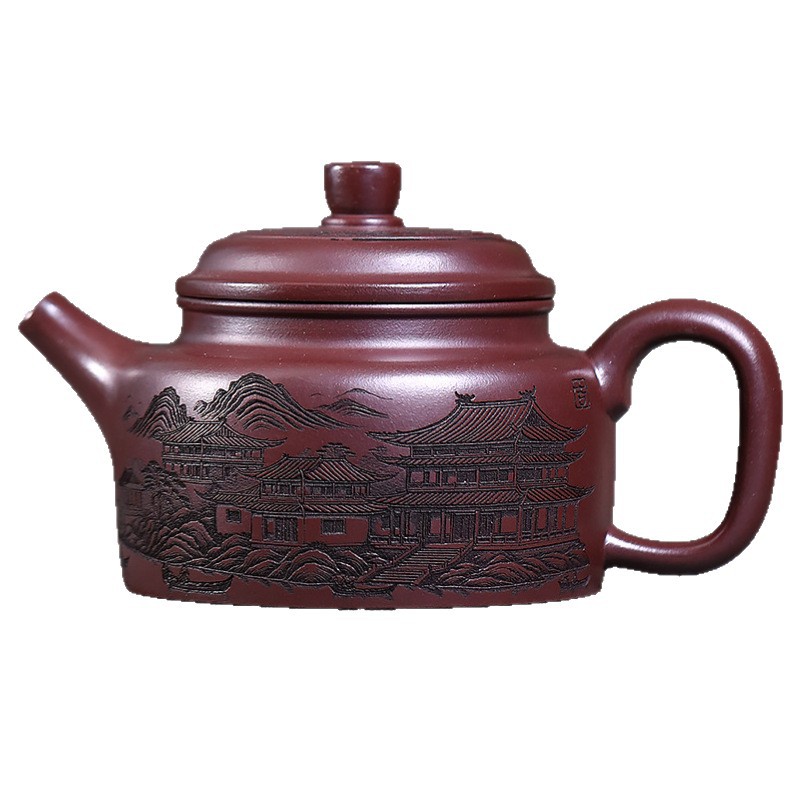 宜興紫砂壺 宜興紫砂壺原礦石紅泥鐘鳴山河壺(460ml) - 南山居