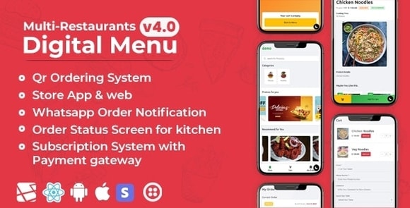 Chef v4.1 – Multi-restaurant Saas – Contact less Digital Menu Admin Panel with – React Native App Source