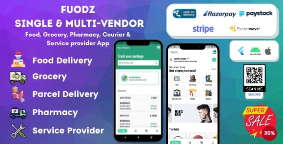 Fuodz v1.3.7 – Grocery, Food, Pharmacy Courier & Service Provider + Backend + Driver & Vendor App Source Code