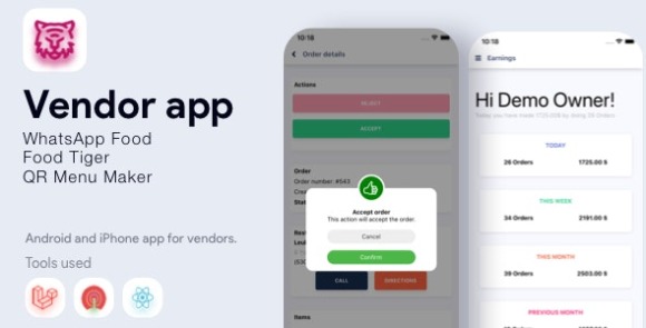 Vendor App v3.1 – WhatsApp Food, FoodTiger, QR Menu Maker Mobile App Source Code
