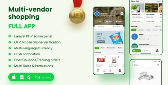 Multi Vendor e-Commerce v14 (Customer, Vendor and Delivery Apps (Flutter), Admin Panel (PHP Laravel)) App Source