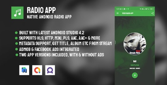 Radio App v3.0 – Native Android Radio App with AdMob & Facebook Ads Source Code