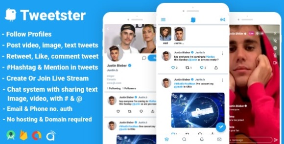 Tweetster v1.0 – Twitter Clone Social Network App Follow Chat Tweet Live Android Studio + Firebase + Admob Source Code