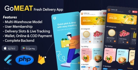 GoMeat v1.0.2 – Chicken, Meat, Fish Delivery Flutter App with Admin Panel Source