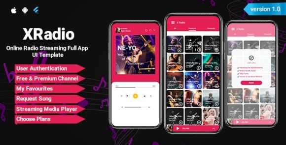 XRadio v1.0 – Online Radio Streaming Flutter App UI Kit Source