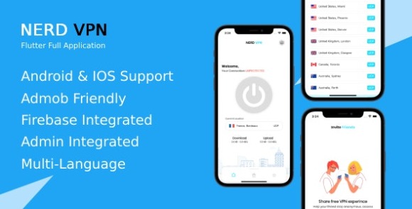 Nerd VPN v6.0.1 – Flutter VPN Full Application with IAP, Integrated with Backend and Admin Panel Source