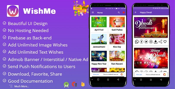 WishMe v1.5 – Festival Wishes Android App With Firebase Back-end Source