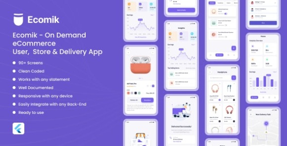 Ecomik v1.0 – Ecommerce Flutter App Template for User, Store and Delivery App Source