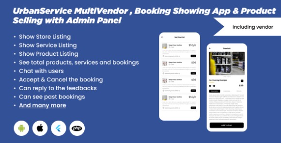 UrbanService v1.0 – Multipurpose User and Vendor Booking App | Product Selling with Admin Panel Source Code