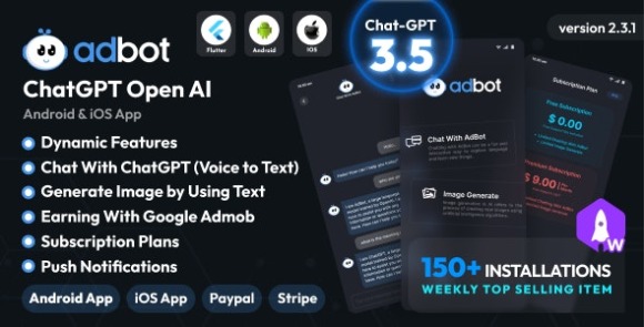 AdBot v2.3 – ChatGPT Open AI Android and iOS App Source Code