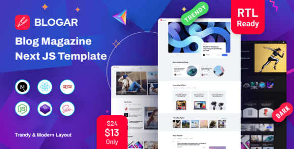 Blogar v1.0.3 - React Nextjs Blog and React Magazine Template Free