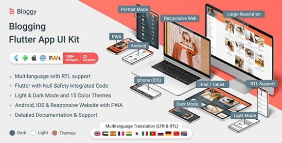 Bloggy v1.1.0 – Blogging Flutter App (Android, iOS, PWA Responsive Website) Source