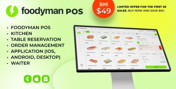 Foodyman POS v1.0 – A Single Restaurant POS + Kitchen + Table Reservation + Waiter Application (iOS, Android, Desktop) Source
