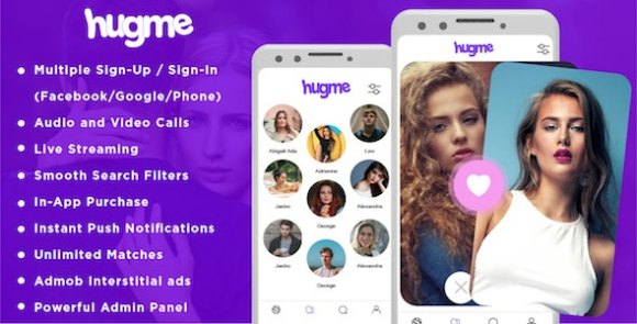 Hugme v1.6 – Android Native Dating App with Audio Video Calls and Live Streaming App Source