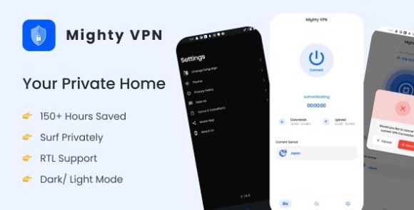 MightyVPN v8.0 – Flutter App for Secure VPN and Fast Servers VPN App Source