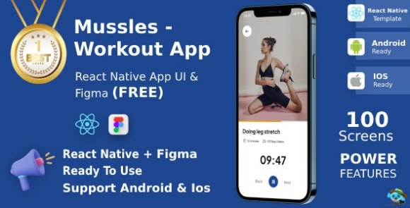 Workout Apps v1.1 – UI Kit, React Native, Figma (FREE), Mussles App Source
