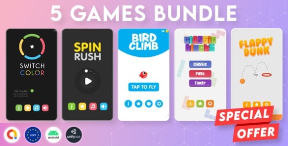 BUNDLE 5 GAMES | Admob + GDPR + Unity Source