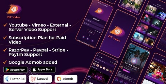 DTVideo v3.0.1 – Flutter Multipurpose All In One Videos App (Android + iOS) Admin Panel Source