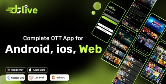 DTLive v1.5 – Flutter App (Android – iOS – Website ) Movies – TV Series – Live TV – OTT – Admin Panel Source