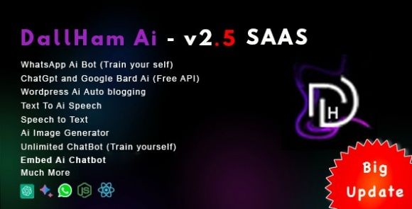 DallHam Ai v2.5 – Ai WhatsApp, Chatbot, Ai Speech, Bard Ai SAAS System Script