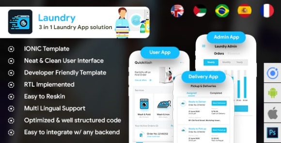 QuickWash v2.8 – 6 App Template | Laundry Booking App | Single Vendor Laundry App | Laundry Ordering App Source