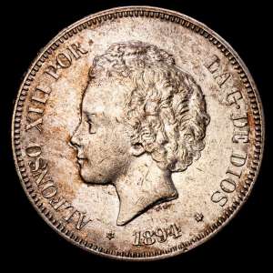 Alfonso XIII. 5 Pesetas. (24,91 g.). Madrid. 1894 *18-94*. PG·V. CAL-104. EBC-.