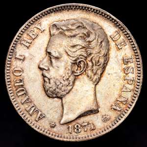 Amadeo I. 5 Pesetas. (25,03 g.). Madrid. 1871 *18-75*. DE·M. AC-7. MBC+. Pátina