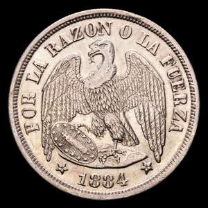 República de Chile. 1 Peso. (24,9 g.). Santiago. 1884. KM-142.1. EBC. Bonita tonalidad.