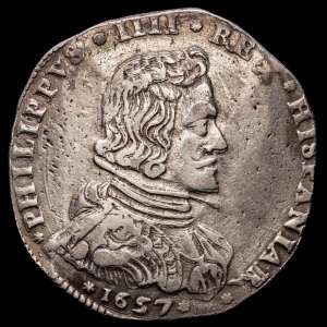 Felipe IV (1621-1665). 1 ducatón. 1657. Milán. (Tauler-1947). (Vti-15). (Mir-364/1). Ag. 27,66 gramos. MBC+. Atractiva. Escasa.
