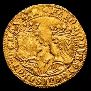 Reyes Católicos (1474-1504). Doble excelente. Granada. (Cal-706). (Tauler-139). Muy atractiva y precioso color. Raro, aún más en esta conservación. EBC.