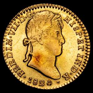 Fernando VII (1808-1833). 2 escudos. 1820. Sevilla. CJ. (Cal-1676). Au. 6,77 gramos. Gran parte del brillo original. MBC+/EBC.