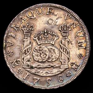 Fernando VI (1746-1759). 4 reales. 1756. México. MM. (Cal-390). Ag. 13,27 gramos. EBC-. Resellos chinos. Escasa.