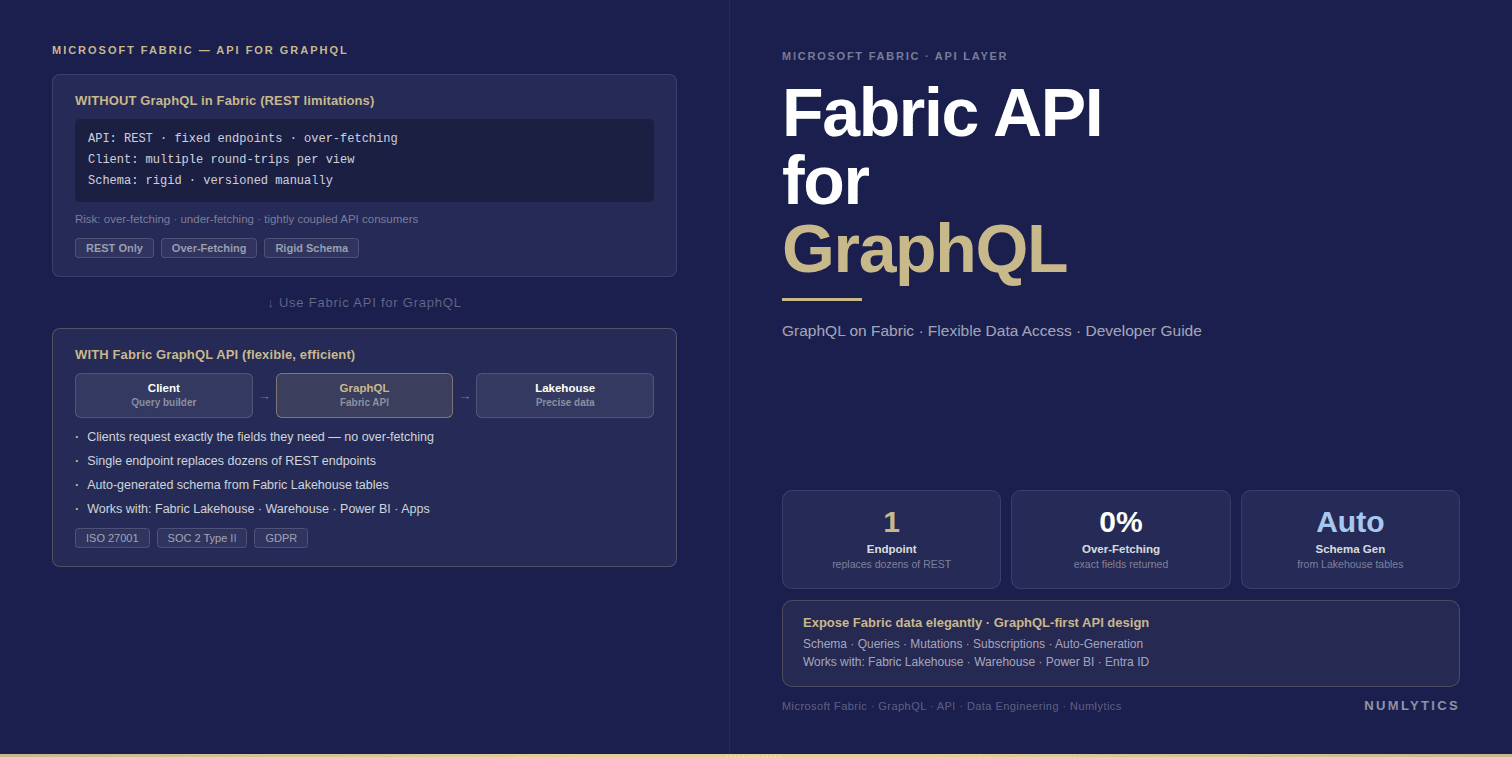 Microsoft Fabric API for GraphQL enterprise developer guide showing GraphQL integration with Lakehouse, Warehouse and SQL databases in Microsoft Fabric