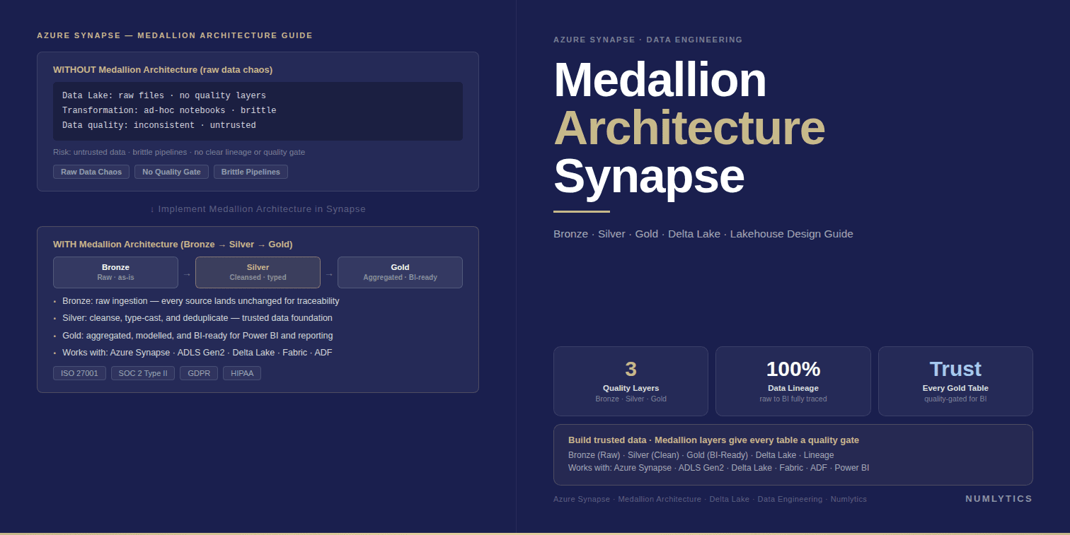 Medallion Architecture in Azure Synapse Analytics showing Bronze, Silver, and Gold layers for enterprise data engineering
