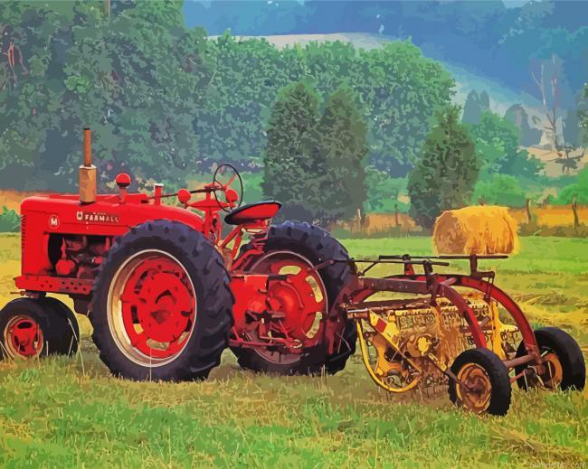 Red Tractor In Hay Field Painting by Numbers.jpeg