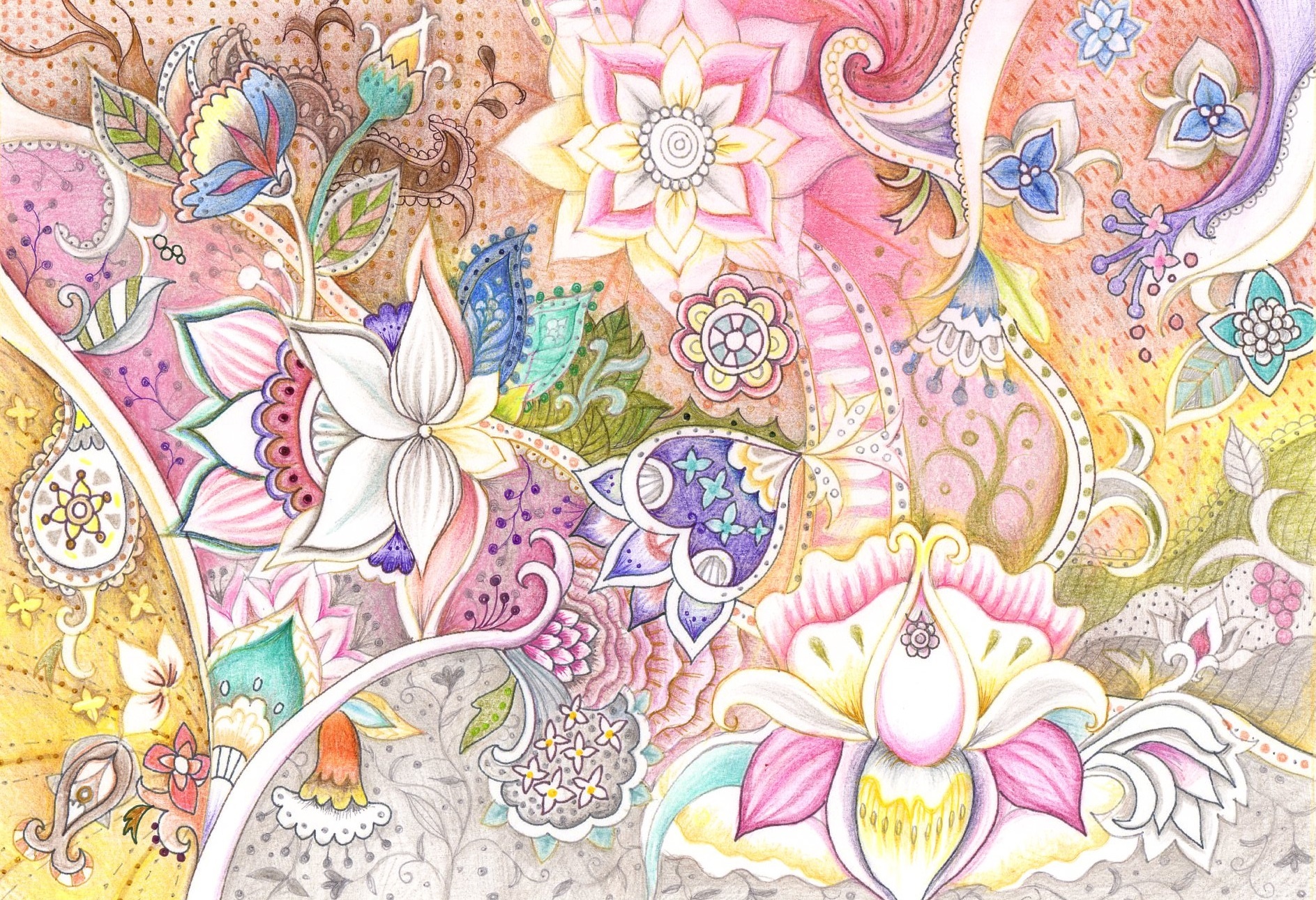 アジアのエスニックな花の塗り絵