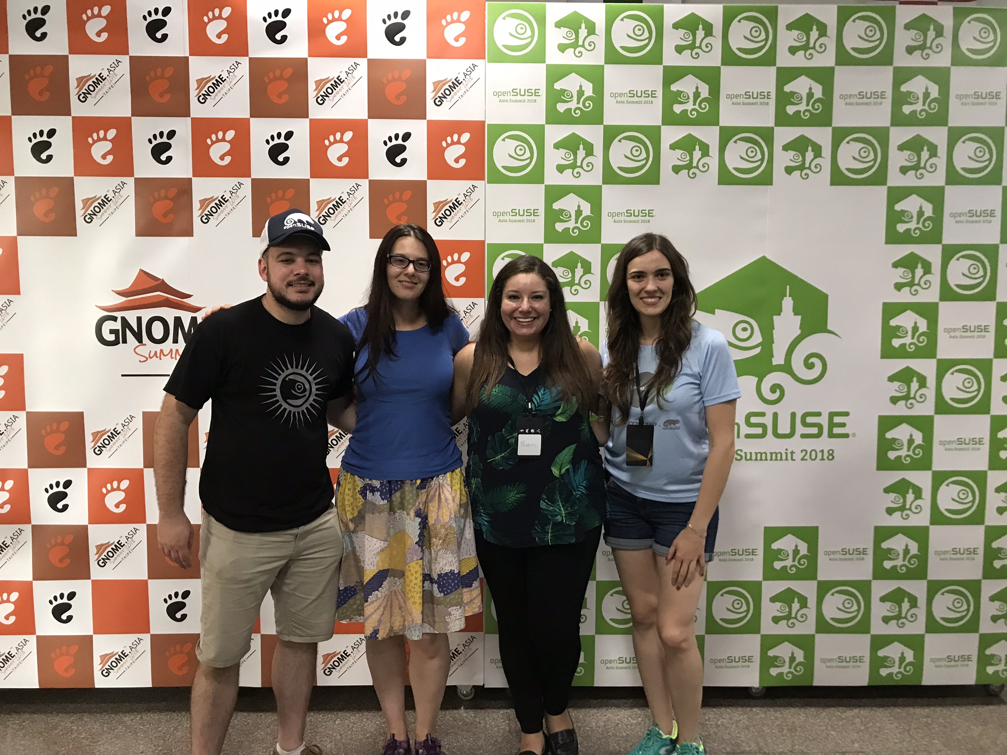 Group shot of the attending OpenSUSE and GNOME boards. From left to right: Simon Lees, Ekaterina Gerasimova, Nuritzi Sanchez, and Ana María Martínez Gómez.