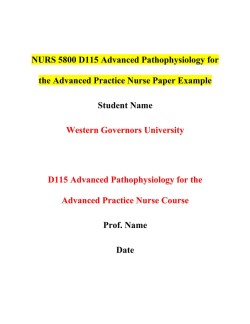 NURS 5800 D115 Advanced Pathophysiology for the Advanced Practice Nurse Paper Example
