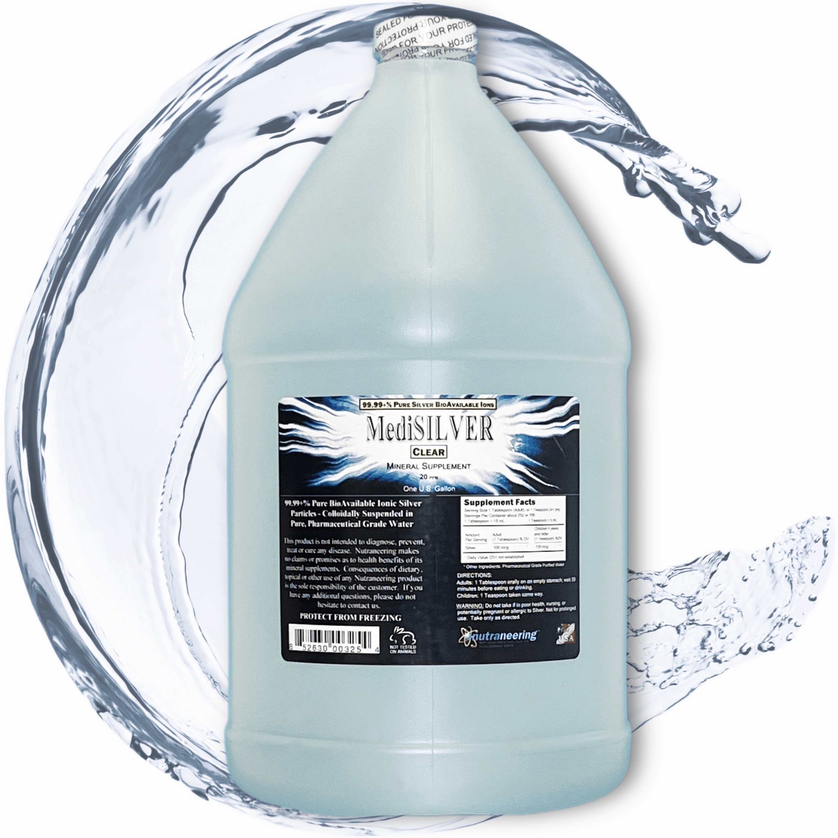 MediSILVER® CLEAR Immunity Booster True Free-Ionic Silver Ag++ Nutrient - 1 Gallon in Plastic