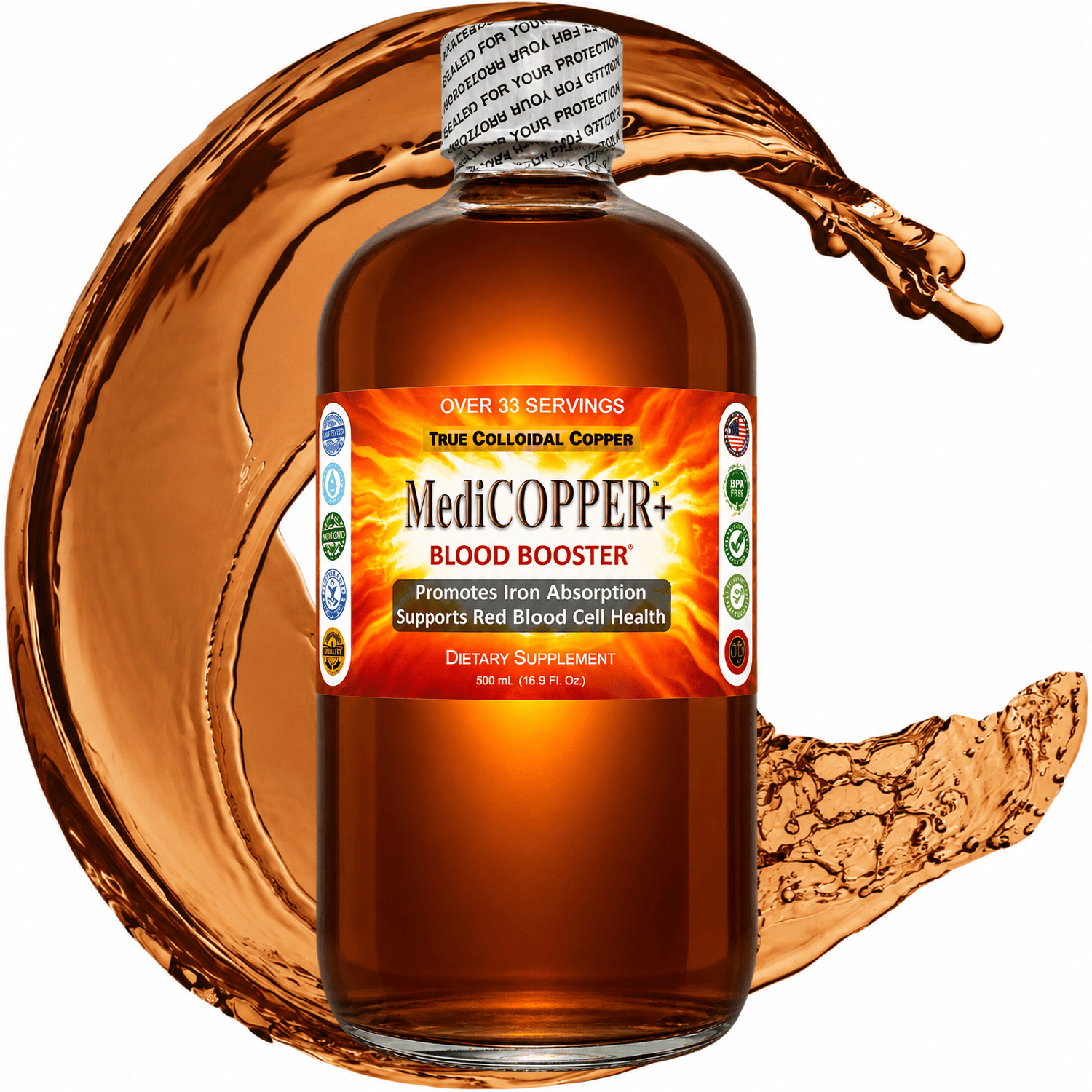 MediCOPPER® Plus Blood Booster True Colloidal Copper CuNP Nutrient: 500 mL in Plastic