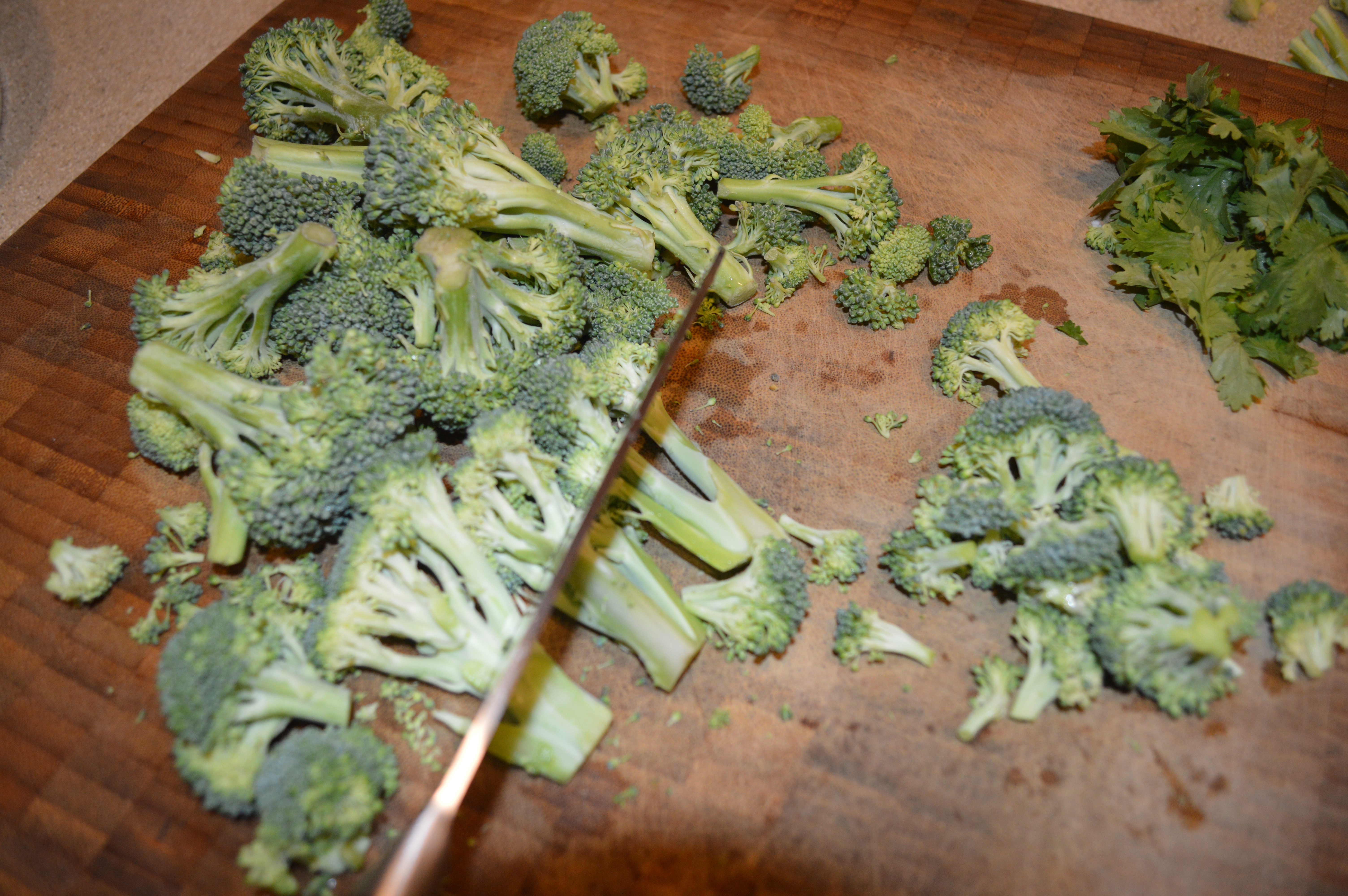 chop broccoli into bite sized pieces