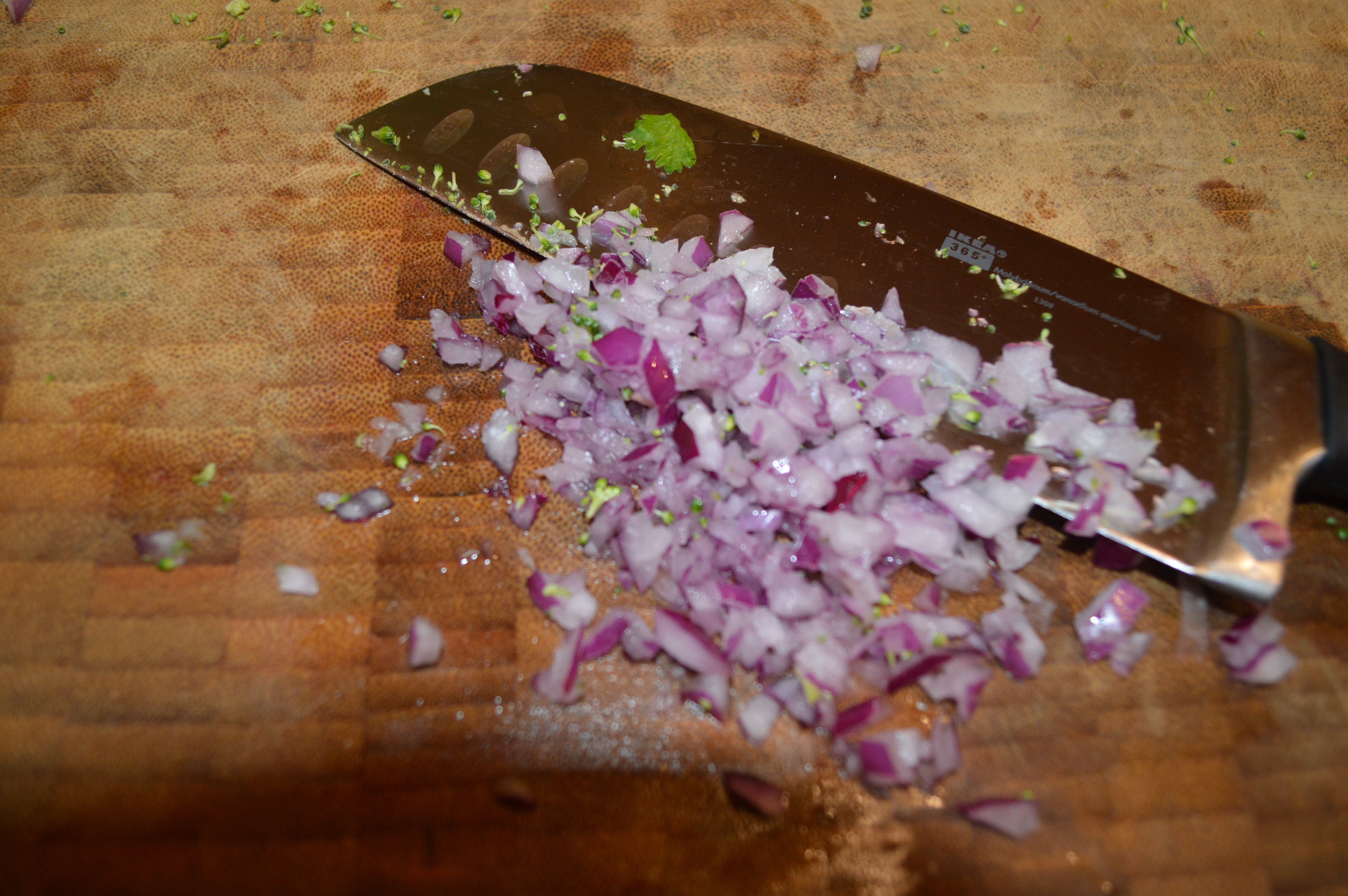 dice half red onion