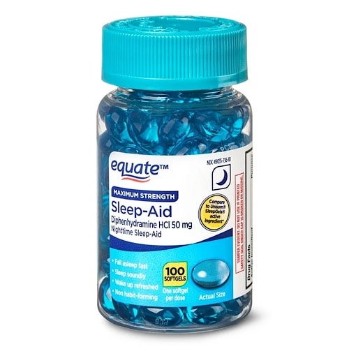 Equate Sleep-Aid 100 Softgels – Diphenhydramine HCl 50 mg