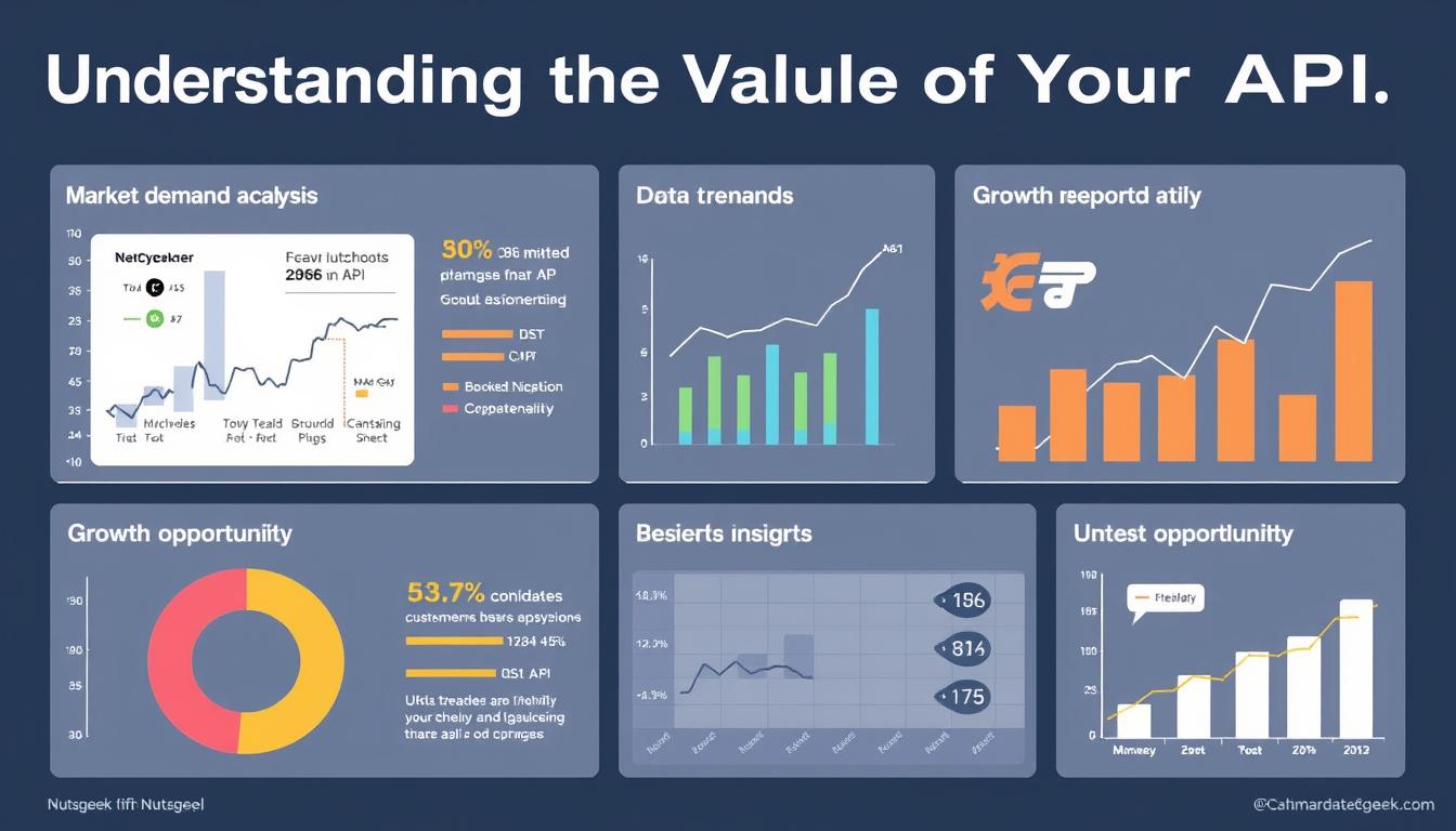 A detailed, data-driven market demand analysis for the Nutsgeek API, showcasing key trends, customer insights, and growth opportunities. Presented in a clean, infographic-style layout with minimalist design elements, vibrant colors, and intuitive data visualizations. The image conveys a sense of expertise, clarity, and strategic thinking, complementing the "Understanding the Value of Your API" section of the article.