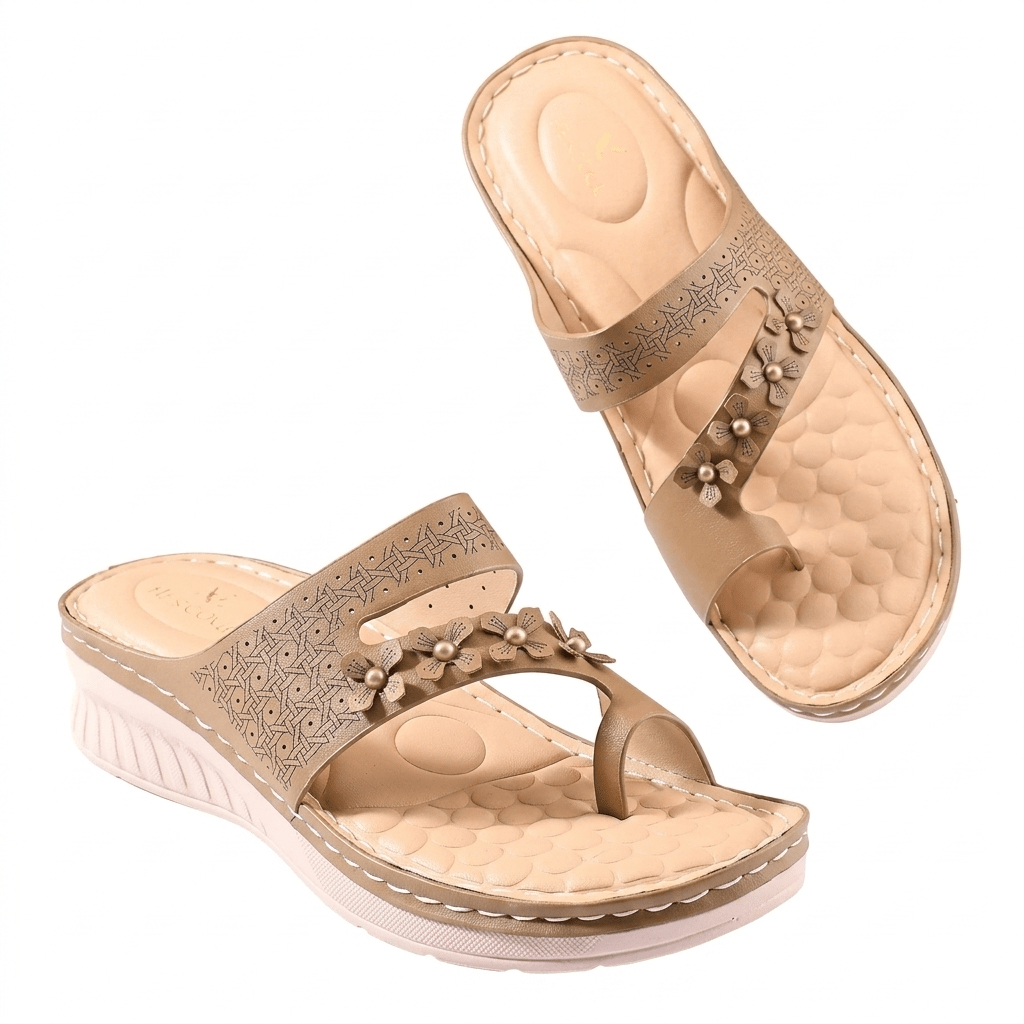 XE Looks Women’s Casual Comfort Sandals with Floral Embellished Strap & Soft Cushioned Footbed