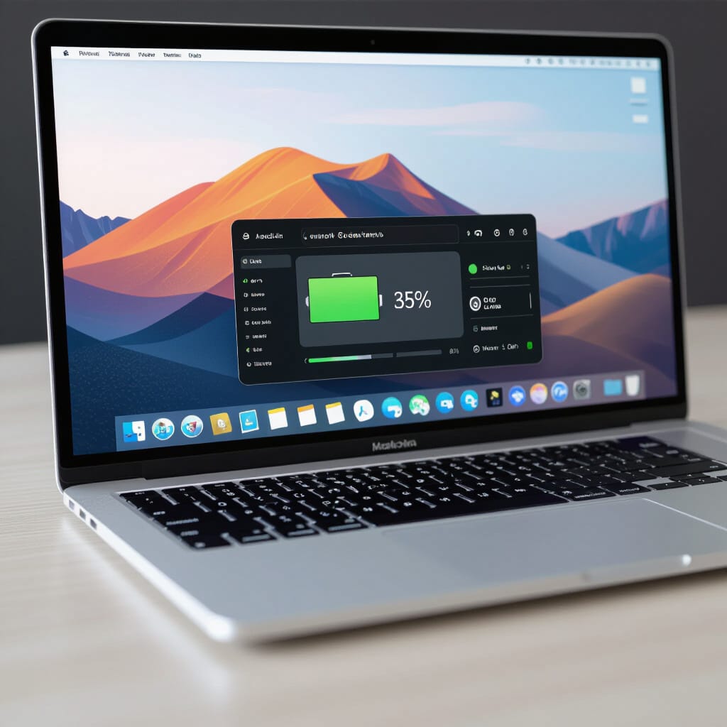 Windows 11 laptop taskbar showing battery icon with battery percentage and battery settings toggle