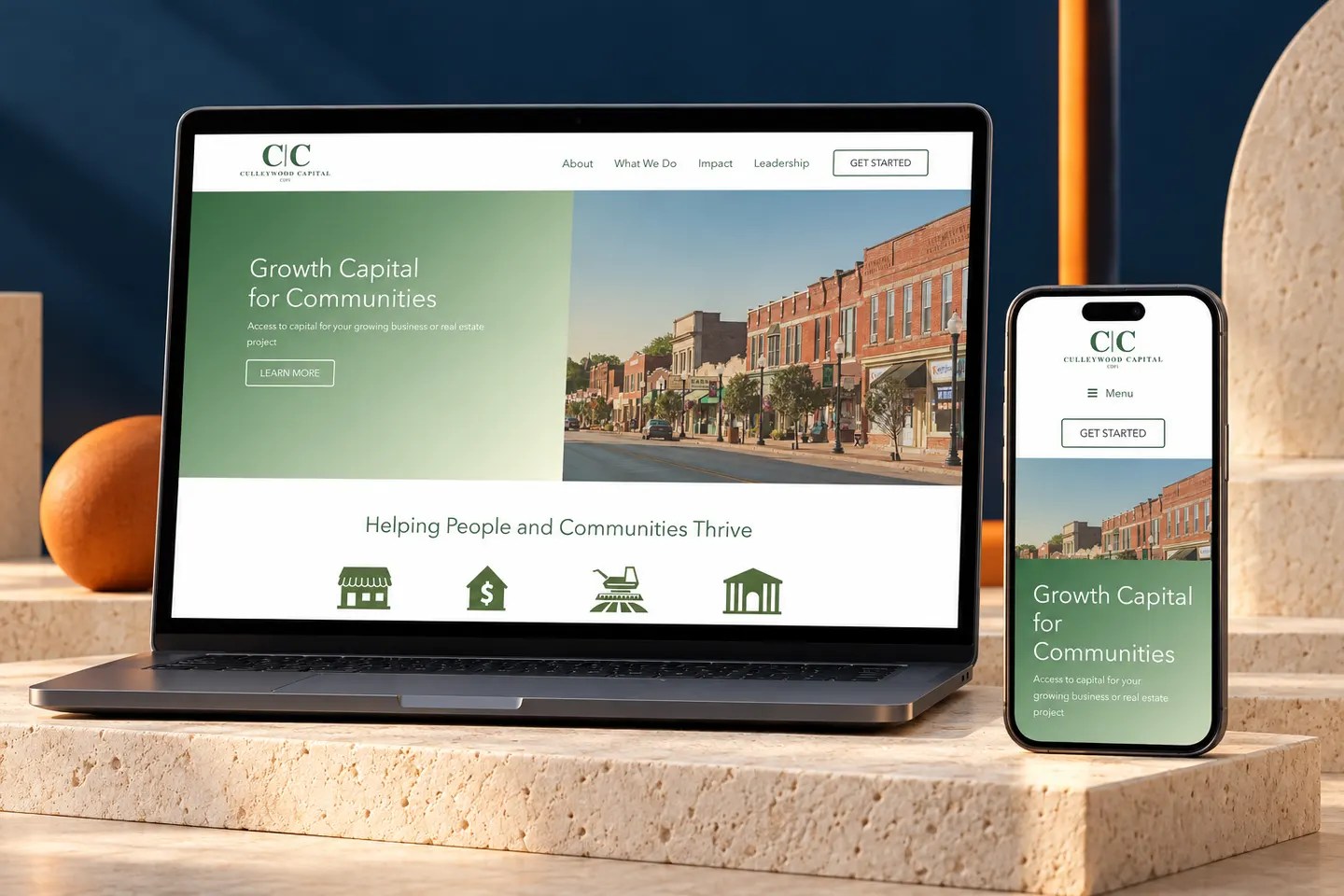 Current culleywoodcapital.com website shown on a laptop and phone in a Nuzu portfolio graphic.