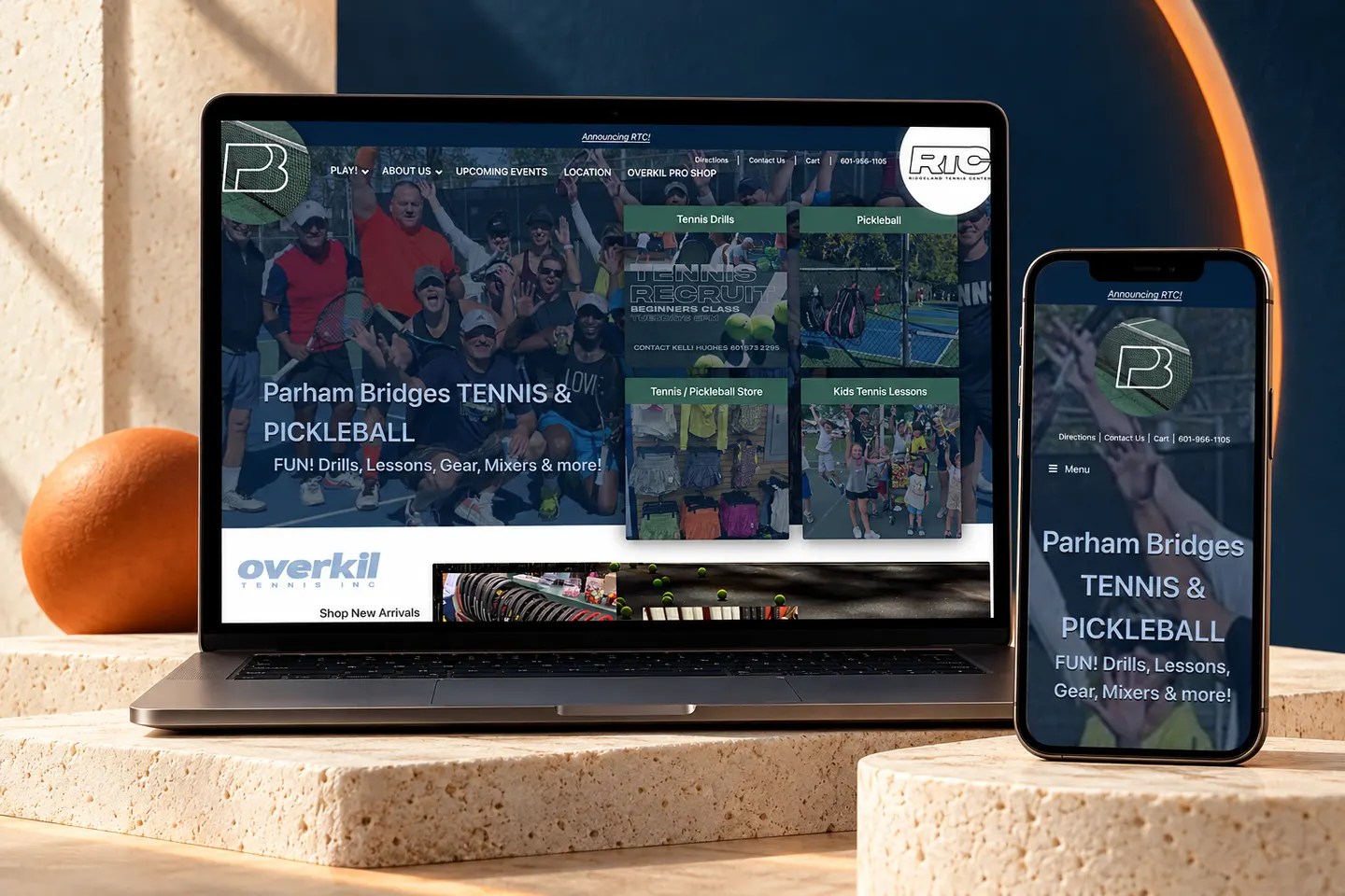 Current tennis.ms website shown on a laptop and phone in a Nuzu portfolio graphic.